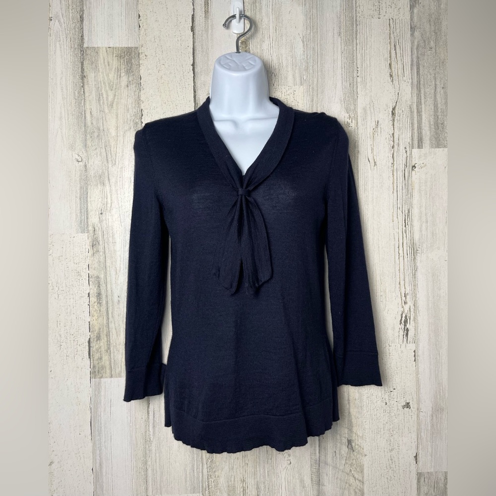 Barneys New York Navy Blouse 3/4” sleeves Medium cashmere/silk/merino-wool blend